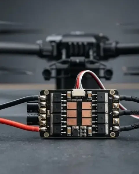 brushless esc on dark grey surface with drone brushless esc on dark grey surface with drone
